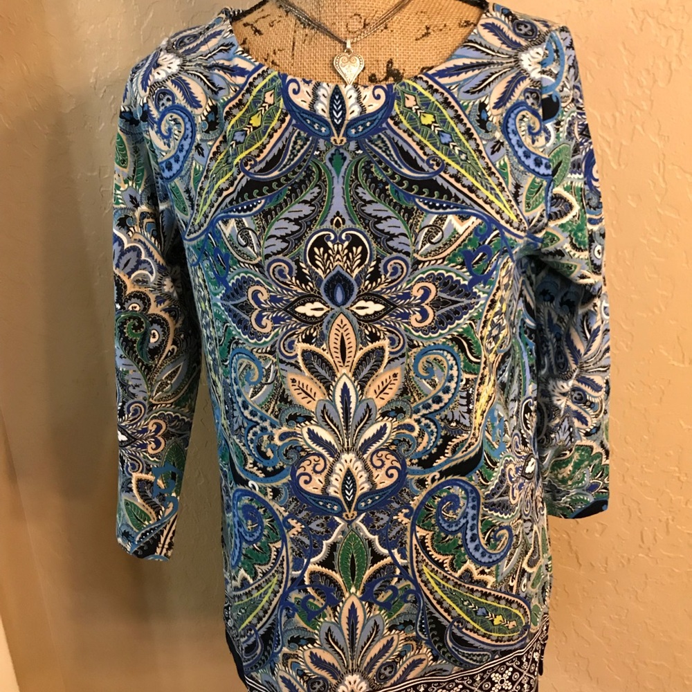 Rafaella Women's Paisley Print Tunic Top Blue NWT